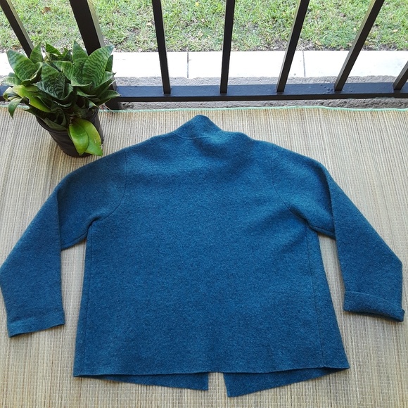 Eileen Fisher Blue Open Front wool Sweater - Picture 3 of 8